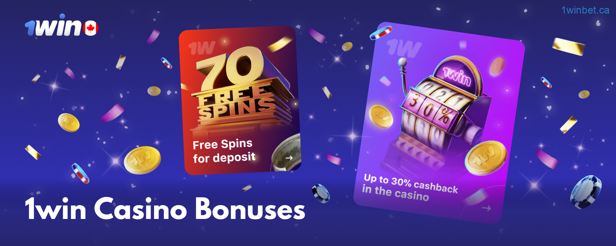 1win Casino offers players from Canada such rewards as free spins and cashback to replenish their balance