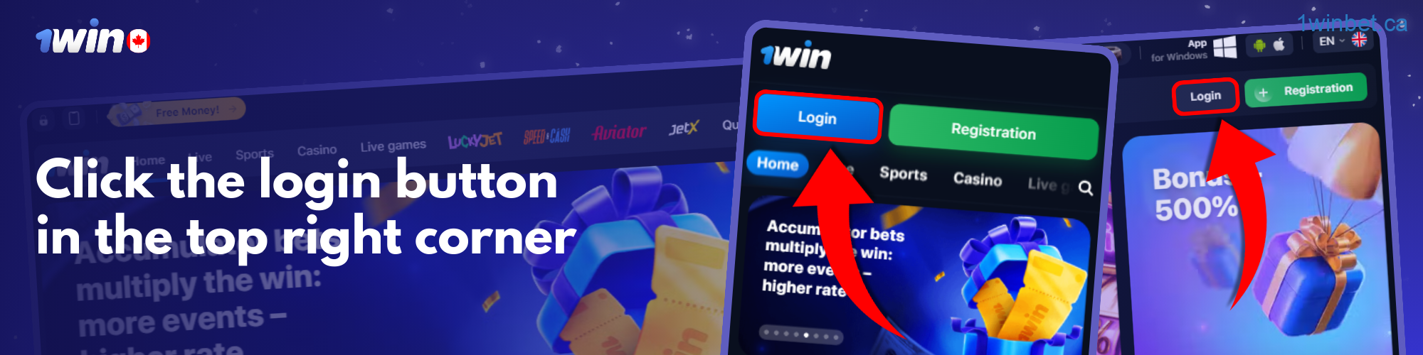 To log in to your 1win account, Canadian users should click on the login button in the upper right corner of the site