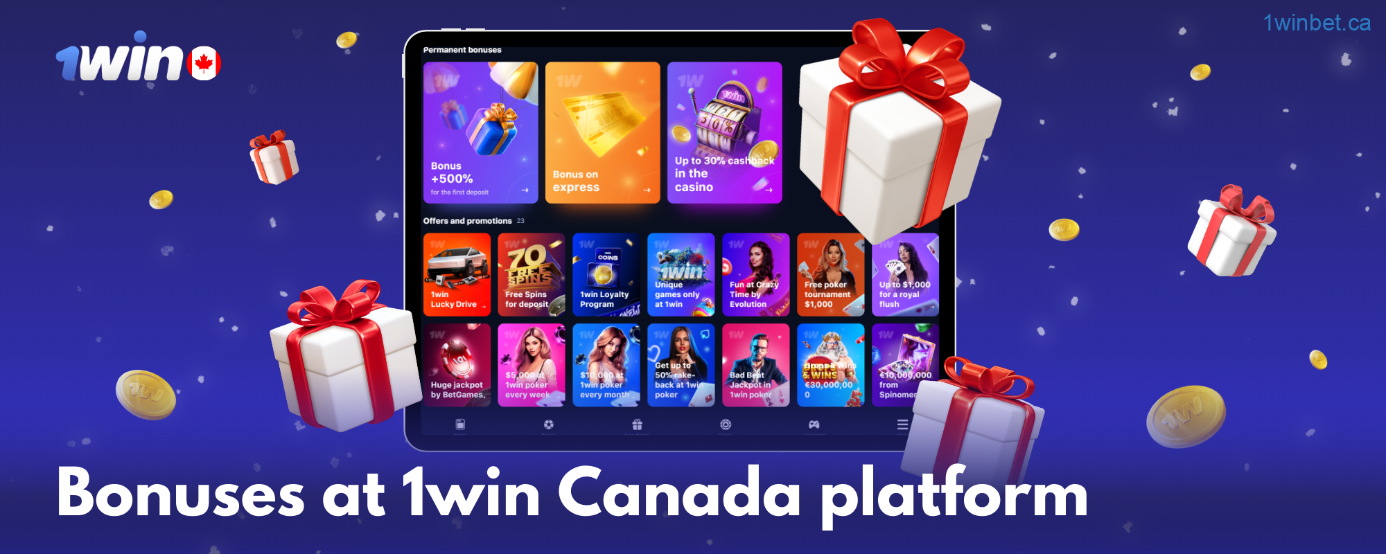 Get access to a variety of bonuses and promotions at 1win Canada through the Gift Box