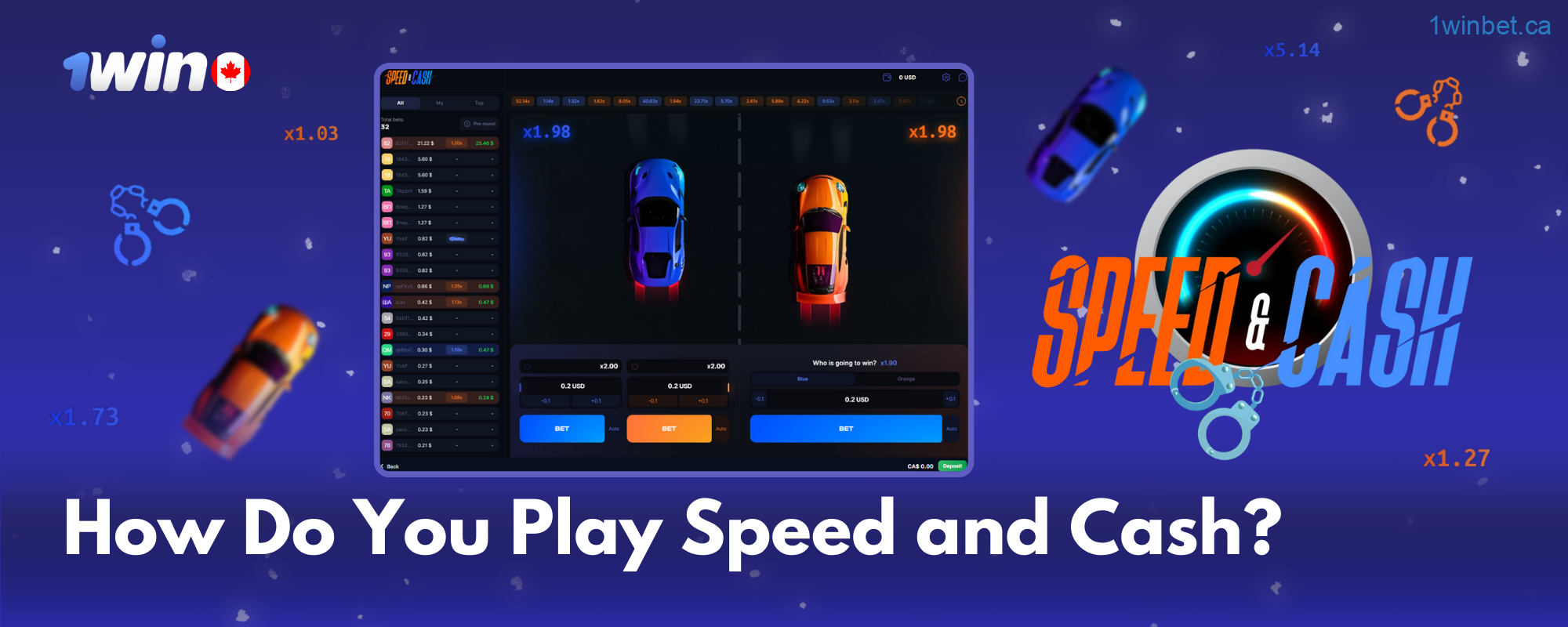 Start playing Speed and Cash at 1win Canada with a simple registration and a minimum deposit