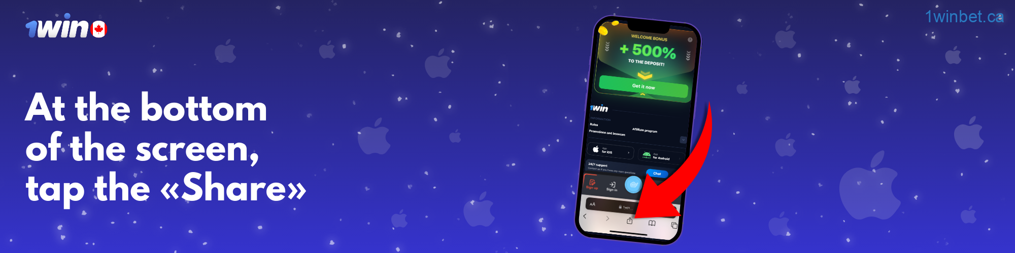 To install the iOS app for users from Canada, you need to click the Share button at the bottom of the iOS screen