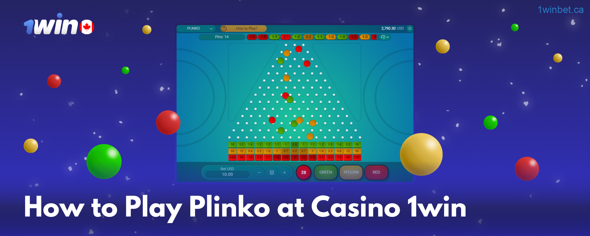 Users from Canada can register at 1win, make a deposit, and start playing at Plinko with individualized bets