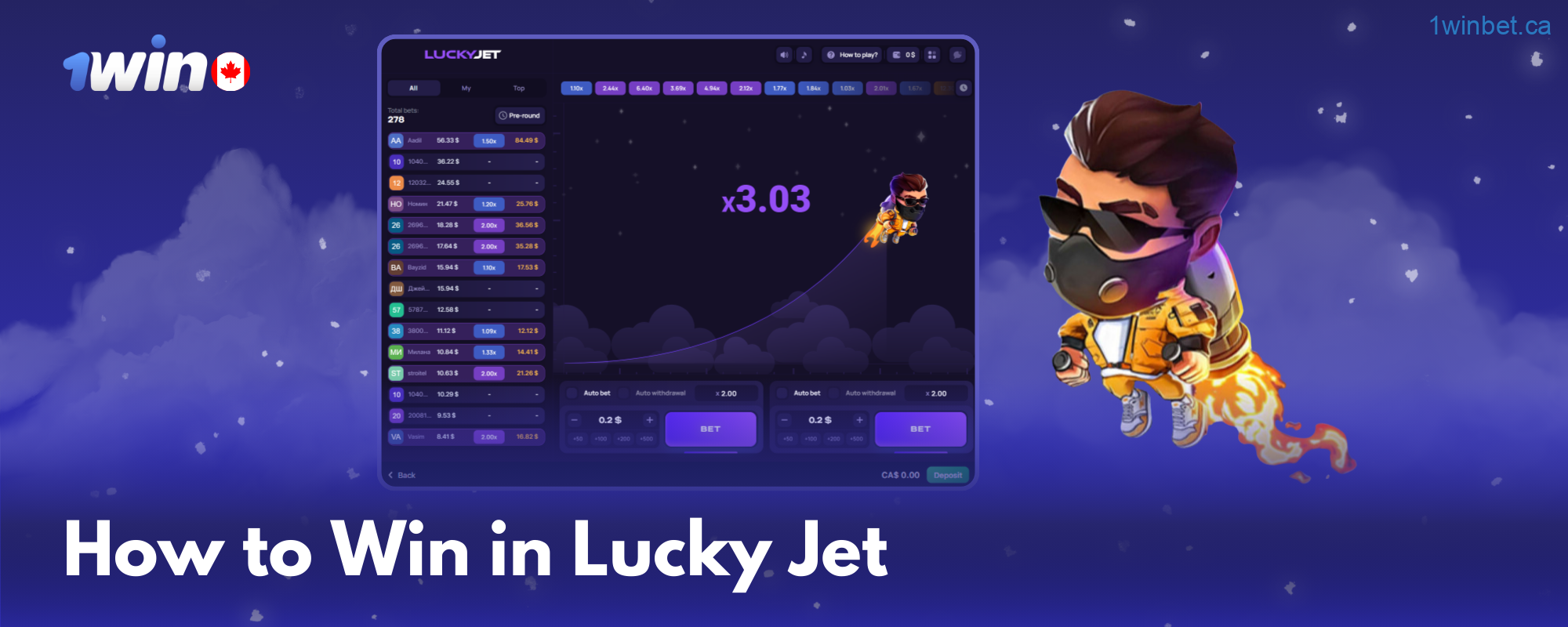 Master 1win Lucky Jet in Canada with tricks for a game of chance with no predictable outcomes