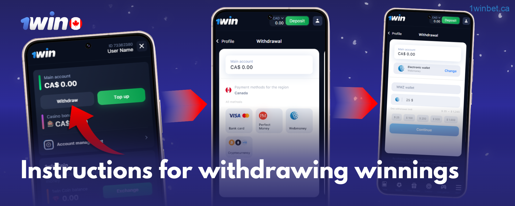 Withdraw from 1win in Canada only after email confirmation and payment method verification