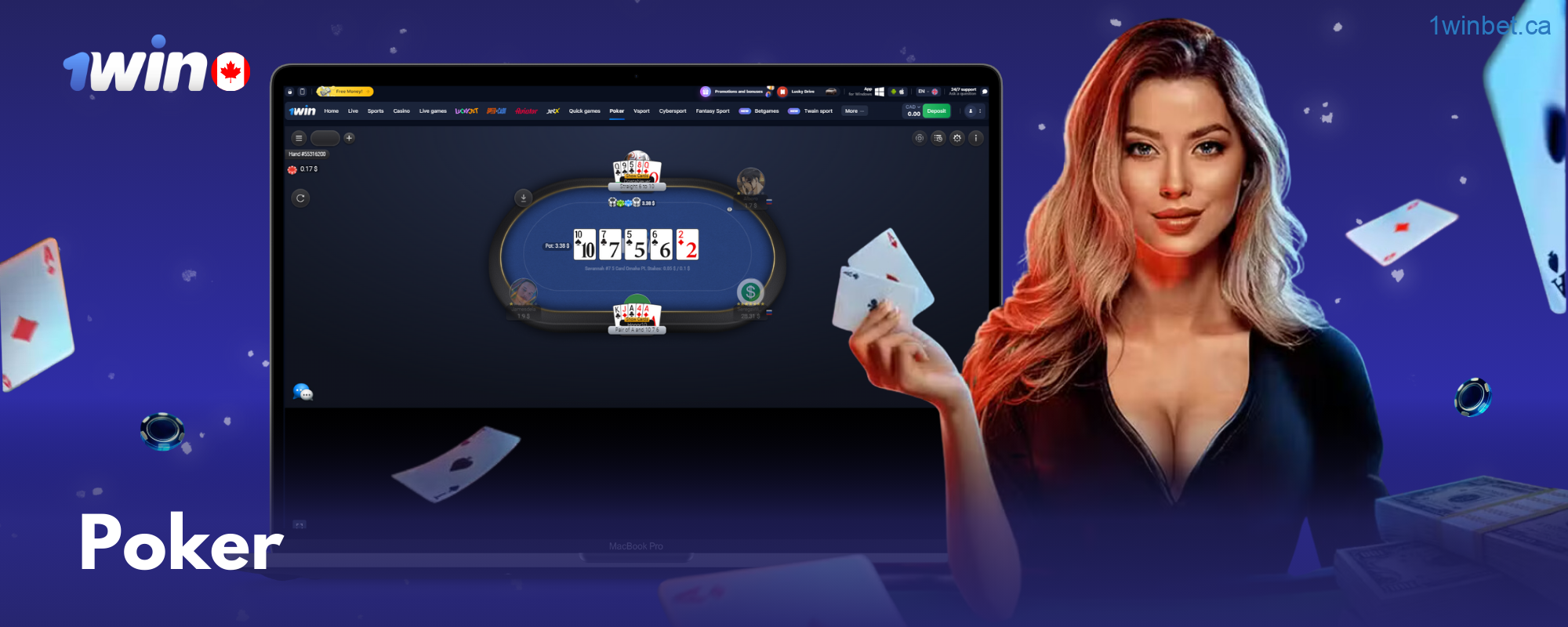 Experience the thrill of 1win Live Poker in Canada, strategizing against dealers or players