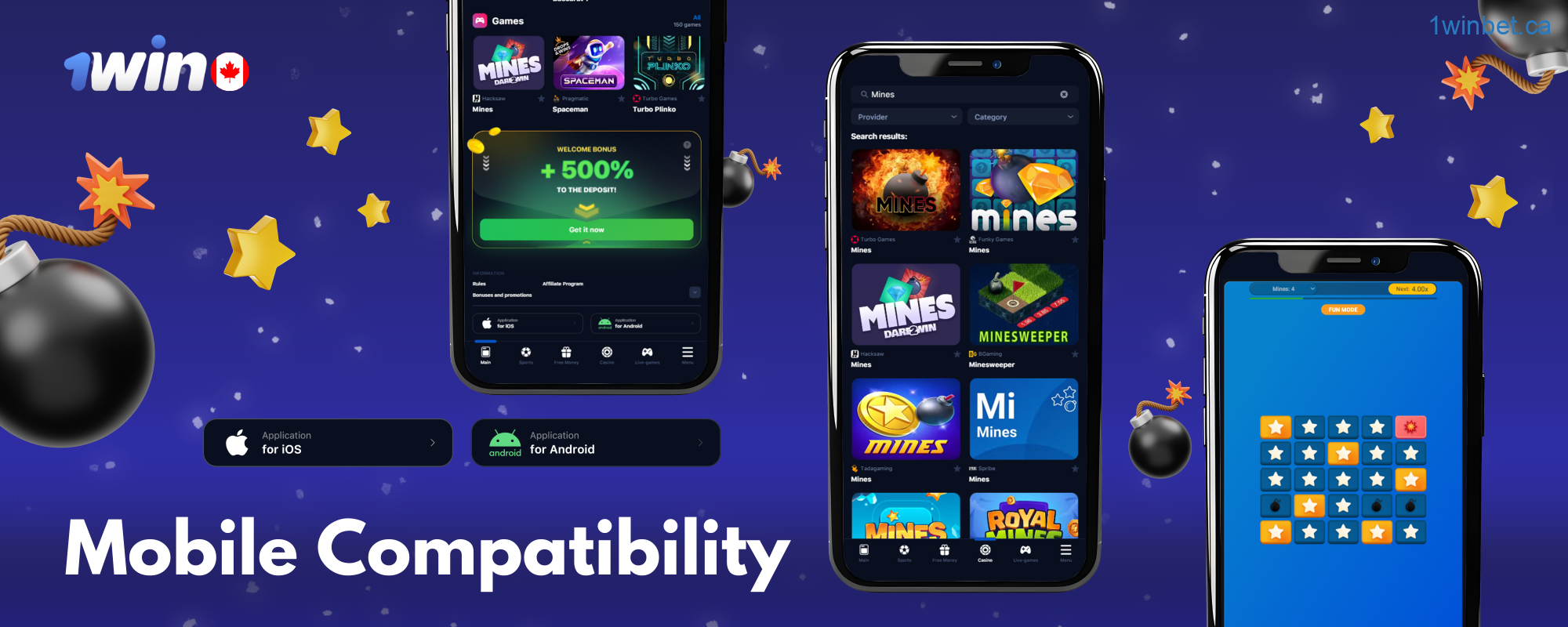 1win Mines has a mobile website and apps for Android, iOS and Windows